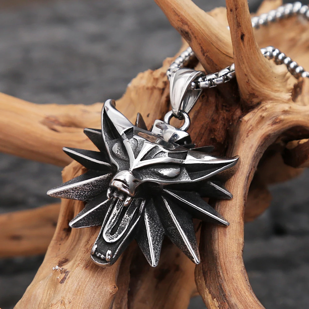 Mode Klassische Wolf Kopf Halskette Für Männer Jungen 316L Edelstahl Tier Anhänger Halsketten Punk Vintage-Schmuck Geschenke