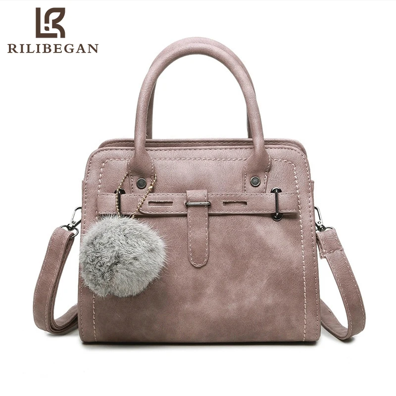 

Fashion Vintage Leather PU Women Shoulder Bags Cute Hair Ball Messenger Bag Women Ladies Crossbody Bag Handle Hangbags Women