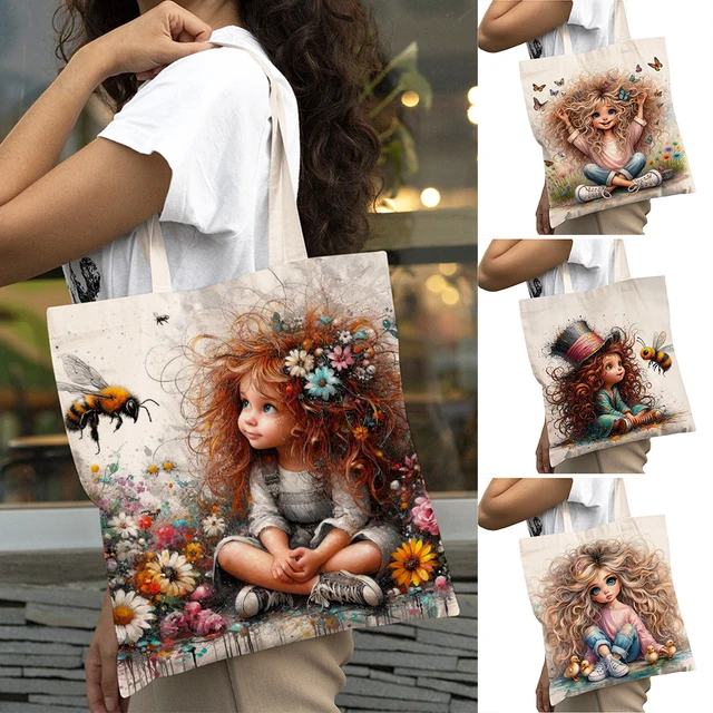 Cute Cartoon Girl Double Print Tote Bag