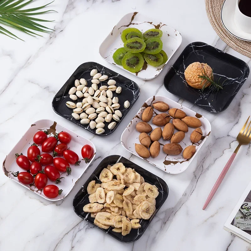대리석 패턴 원형 디저트 접시, 모조 도자기 샐러드 원형 접시, 케이크 트레이, 주방 멜라민 식기류, 1 세트