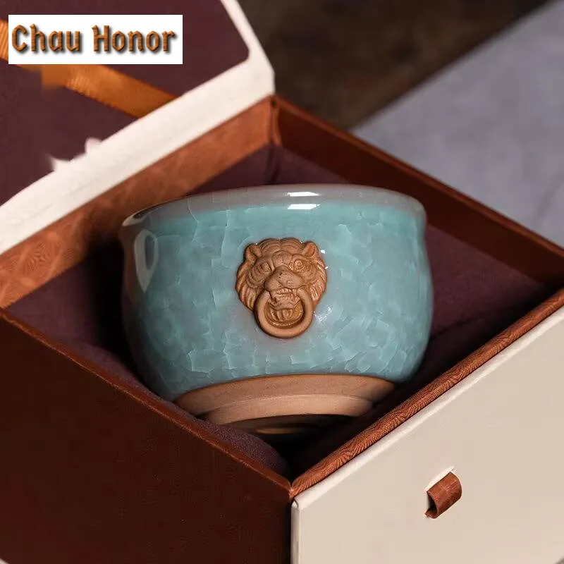 100ml Boutique Longquan Celadon Teacup Handmade Ice Flower Galze Master Cup Boutique Personal Tea Bowl Tea Items Ornaments Gifts