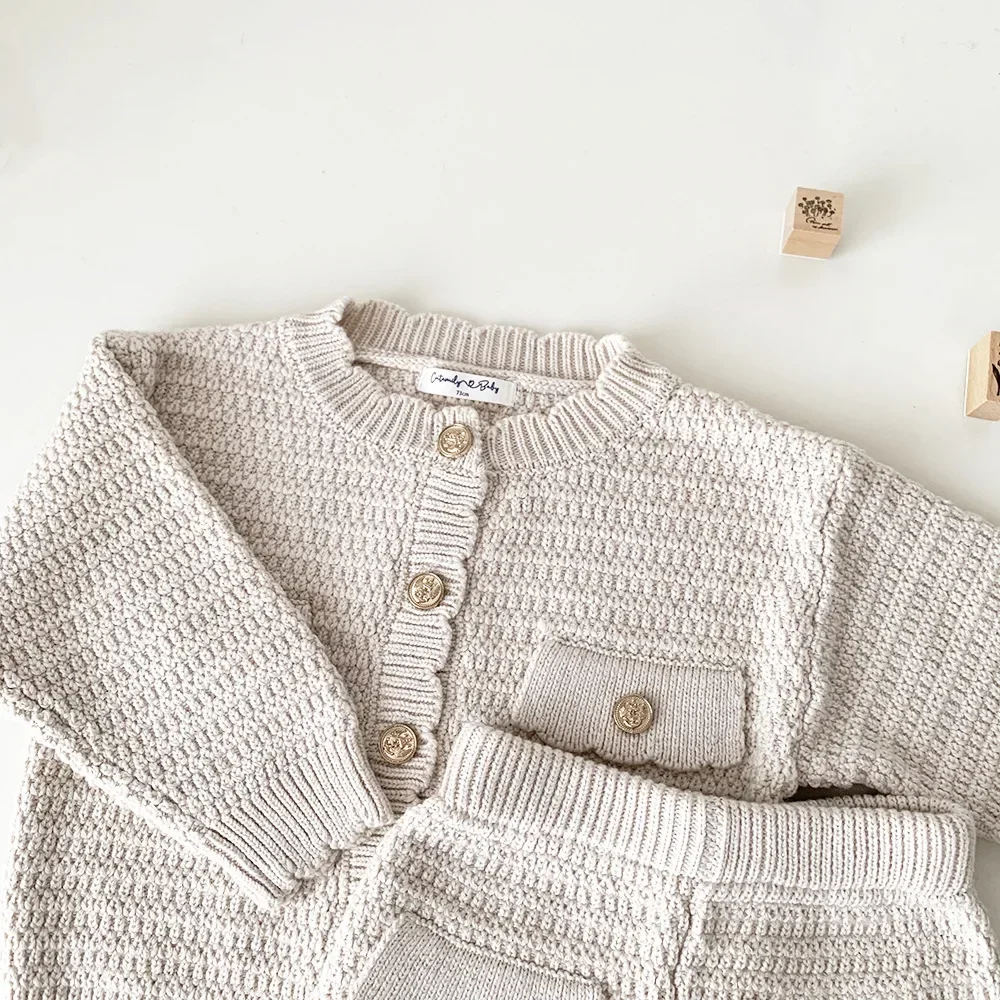 Soft Knitted Baby Girl Cardigan and Shorts Set for Autumn
