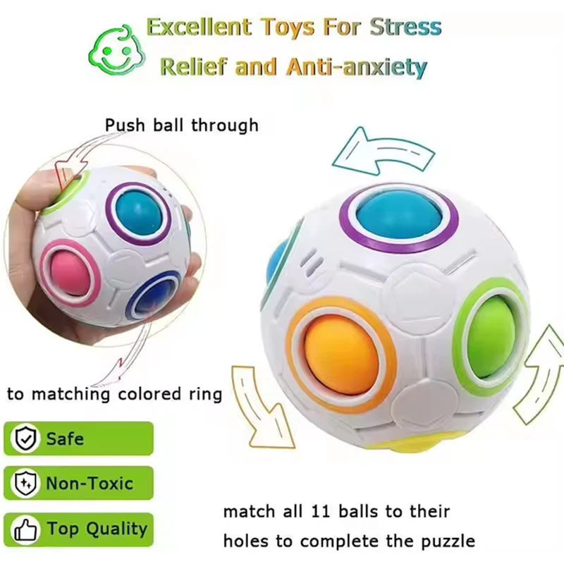Magic Rainbow Puzzle Ball Creative Magic Spheric Cube Antistress Fidgets Toys for Children Adults Stress Relief Ball 3D Toy
