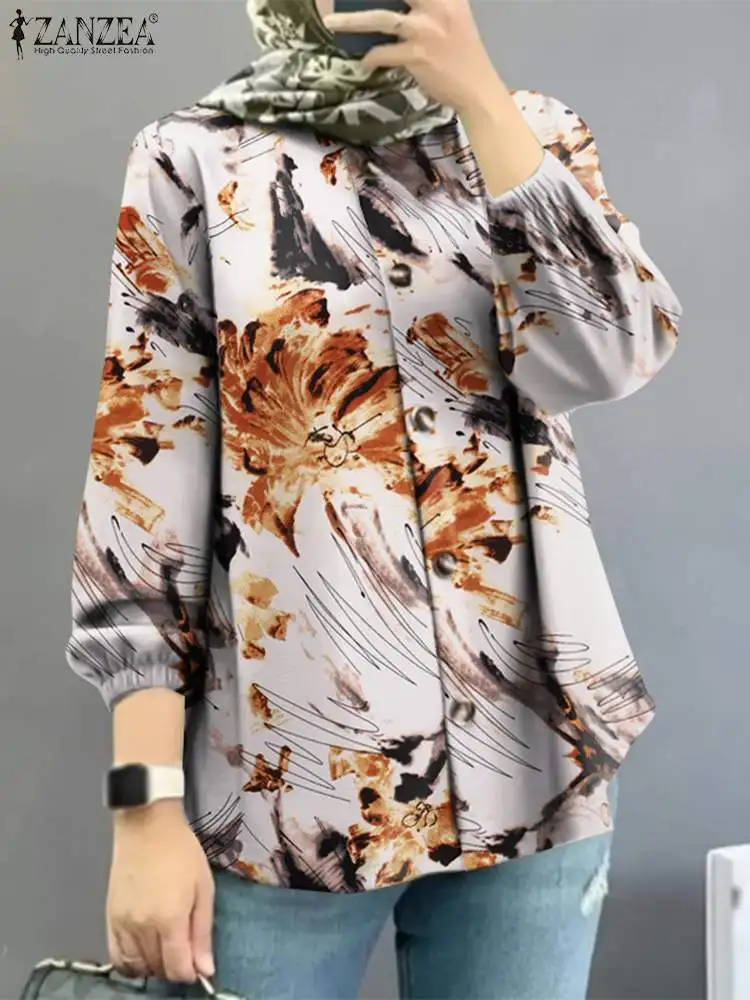 

ZANZEA Bohemian Printed Blouse Women Long Sleeve Shirt Autumn Vintage Muslim Tops Turkey Abaya IsIam Clothing Dubai Blusas Mujer