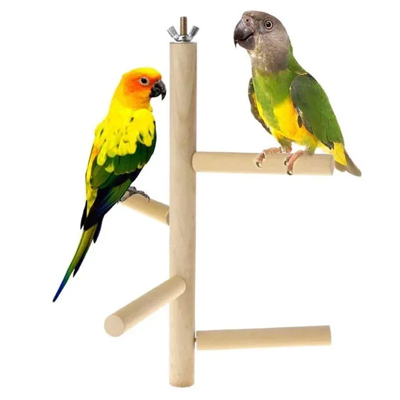 Pet Parrot Bird 4 Layer Stages Toys Natural Wood Rotating Ladder Bird Parakeet Cage Accessories Swing Exercise Toy