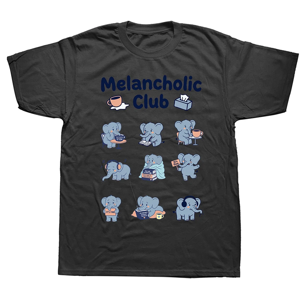 Lustige Melancholische Elefanten-Kunst T-Shirts für Männer und Frauen, Reine Baumwolle, Humor-Streetwear, Kurzarm, Unisex, Lose Kleidung