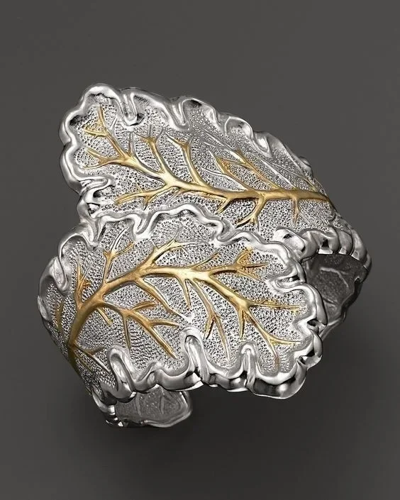 Vintage Engraving Golden Leaf Embossed Men and Women 925 Silver Ring Jewelry Elegant Party Essential Jewelry engagement ring silver ring silver rings gold plated silver ring golden ring
