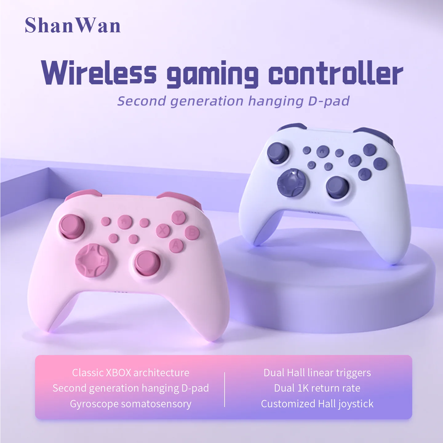 ShanWan Q34Pro Wireless Gaming Controller Multi-Platform for PS4 Nintendo Switch PC iOS with Hall Joystick Linear Trigger Dual Vibration