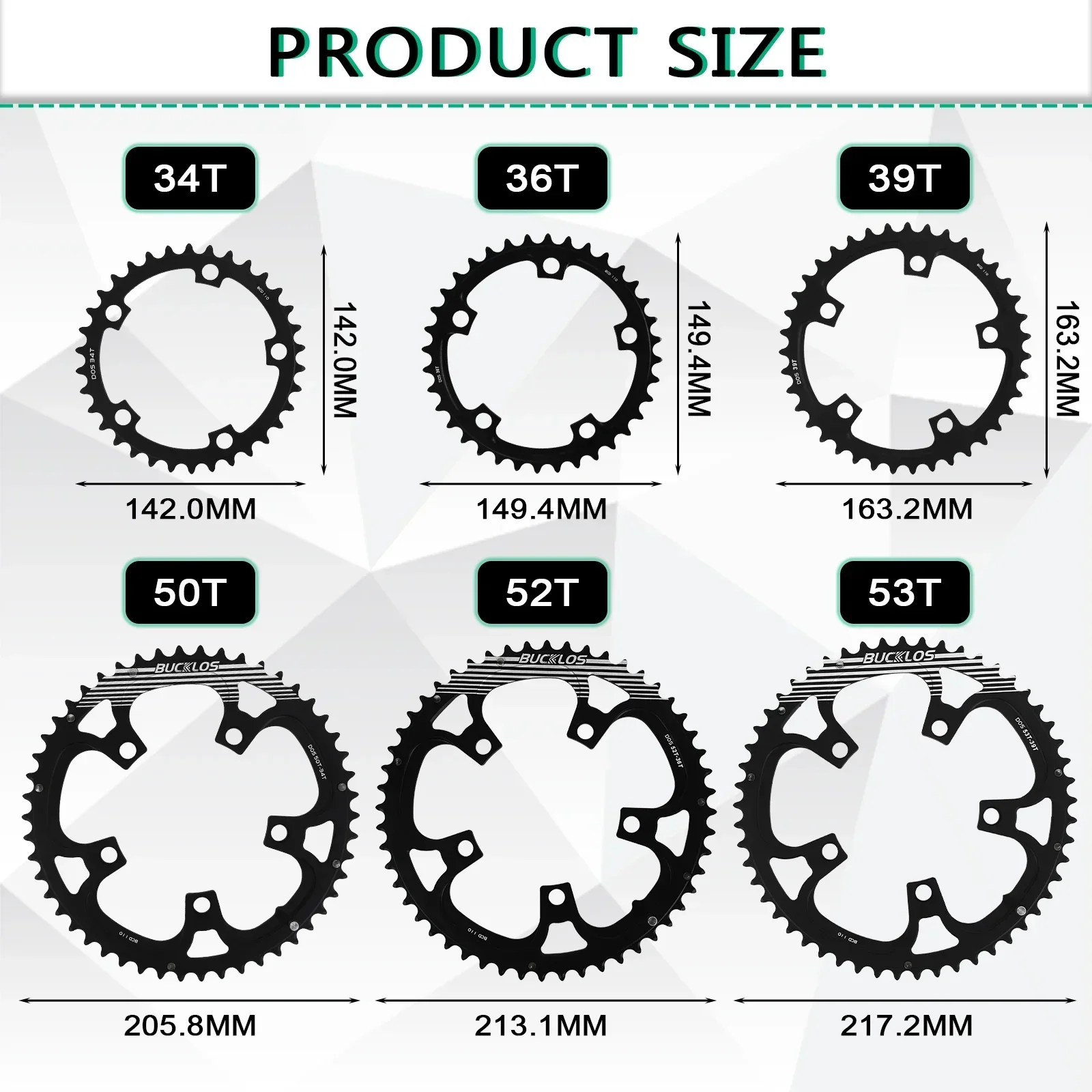 BUCKLOS Bicycle Chainwheel 110BCD Bike Crown Chain Ring Road Bike Double Chainring 50-34T 52-36T 53-39T 4/5 Claws Tooth Plate 2