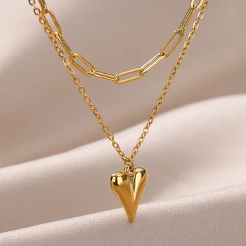 316L Stainless Steel Necklace For Women Gold Color Heart Pendant New Trend Girls Clavicle Chain Electroplate Jewelry Gifts 4