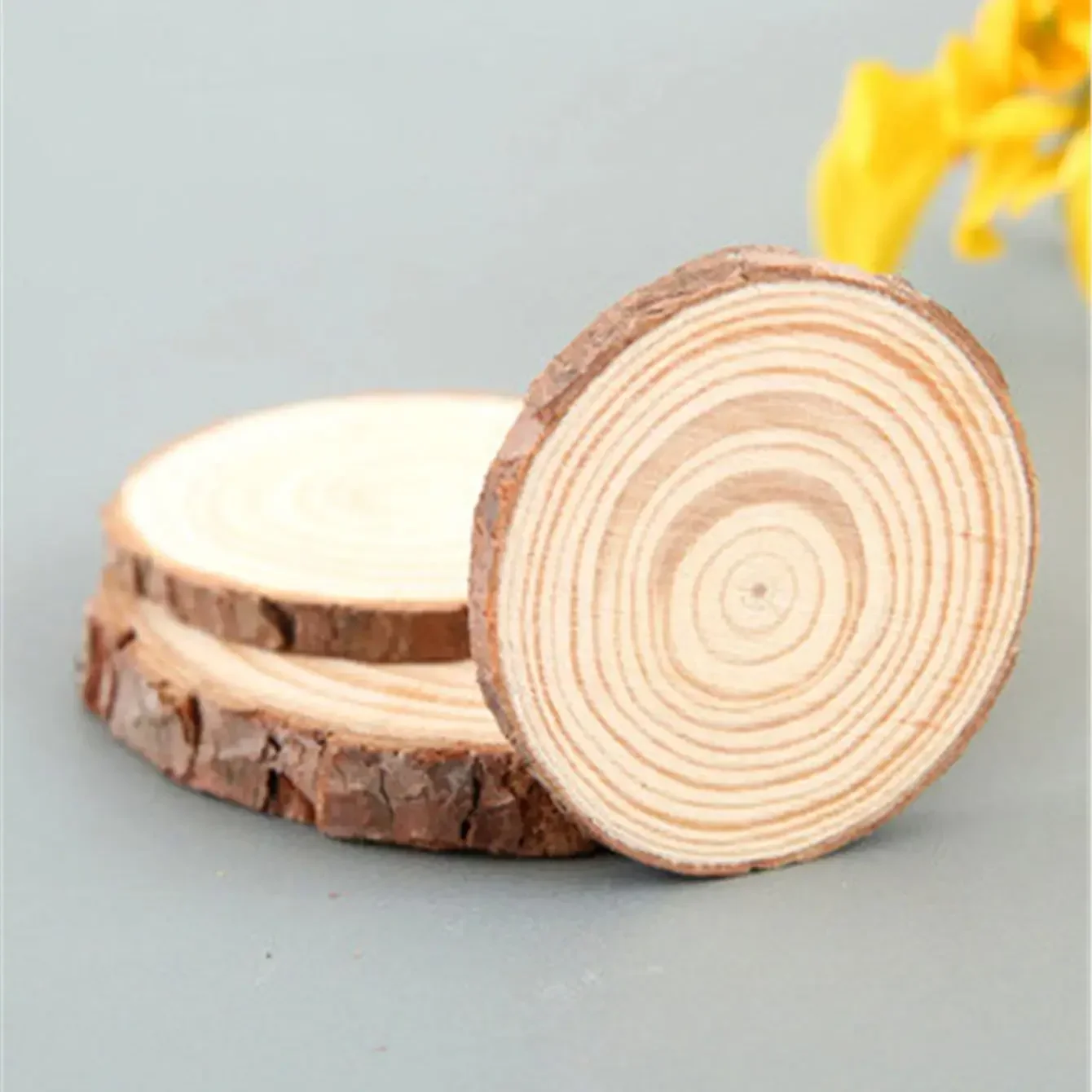 Unfinished round wooden coasters, round natural wood chips with bark, and hand-painted annual ring logs made of diy materials