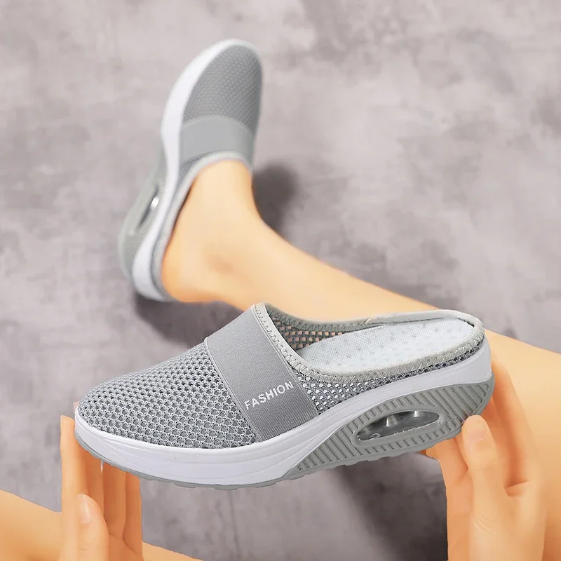 Scarpe da passeggio da donna Slip-On con cuscino d'aria scarpe da ginnastica ortopediche da donna diabetiche con plateau pantofole leggere in rete Sneaker femminile con zeppa