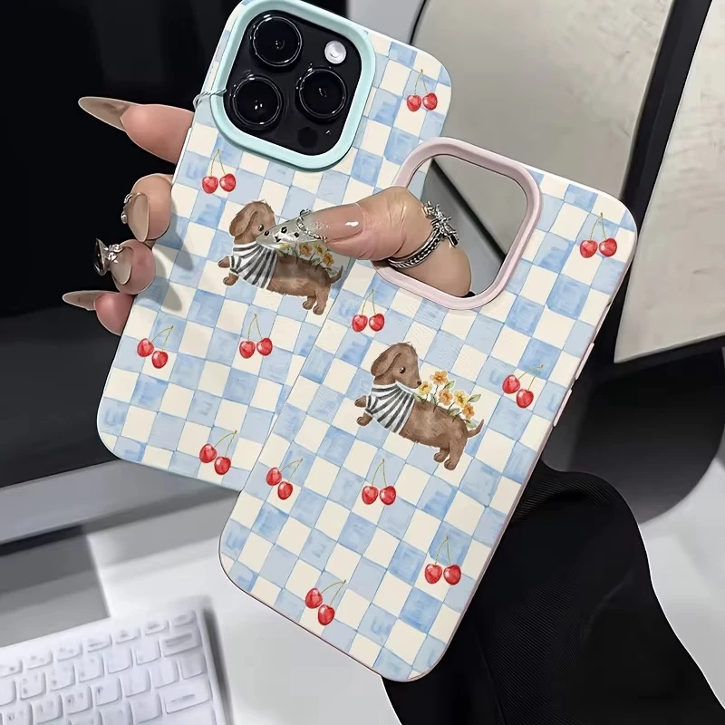 Striped Dachshund Cherry Blossom Soft Silicone Phone Case Cover