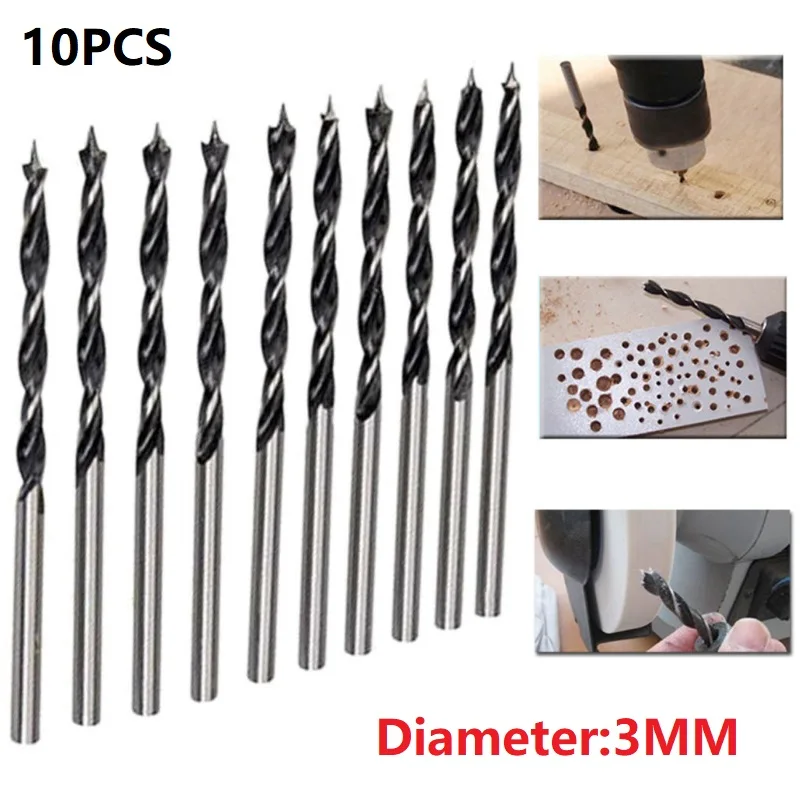 3mm Diameter Woodworking drill bit set drill bits drill bit woodworking drill woodworking tools woodworking drill bits woodworking drill tool set woodworking drill accessories Wood Drill Bit Set With Center Points Pack Spiral Twist-Drill 10Pcs