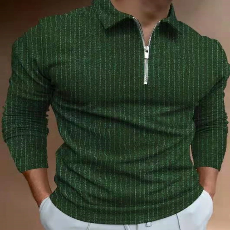 

2023 Spring and autumn fashion youth sports slim POLO shirt zipper striped long sleeve men's T-shirt breathable top clothing