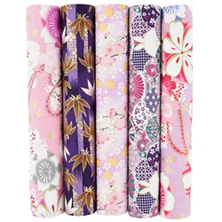 Japanese Cotton Craft Fabric Squares - 5PCS for DIY Patchwork Quilting and Sewing Artistry (Pink Purple)