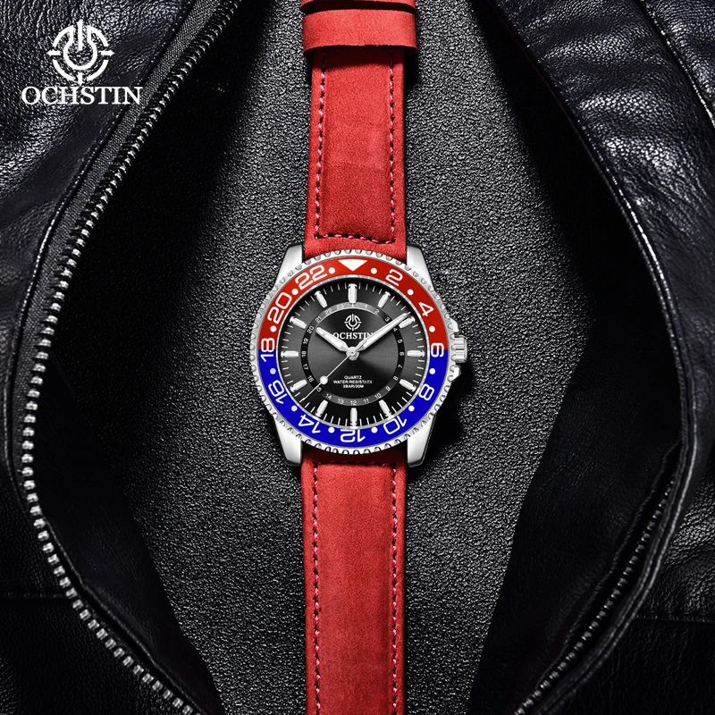 

OCHSTIN Sport Watches for Men New Design Red Leather Luminous 3atm Waterproof Quartz Male Clock Pilot Wristwatches Free Shipping