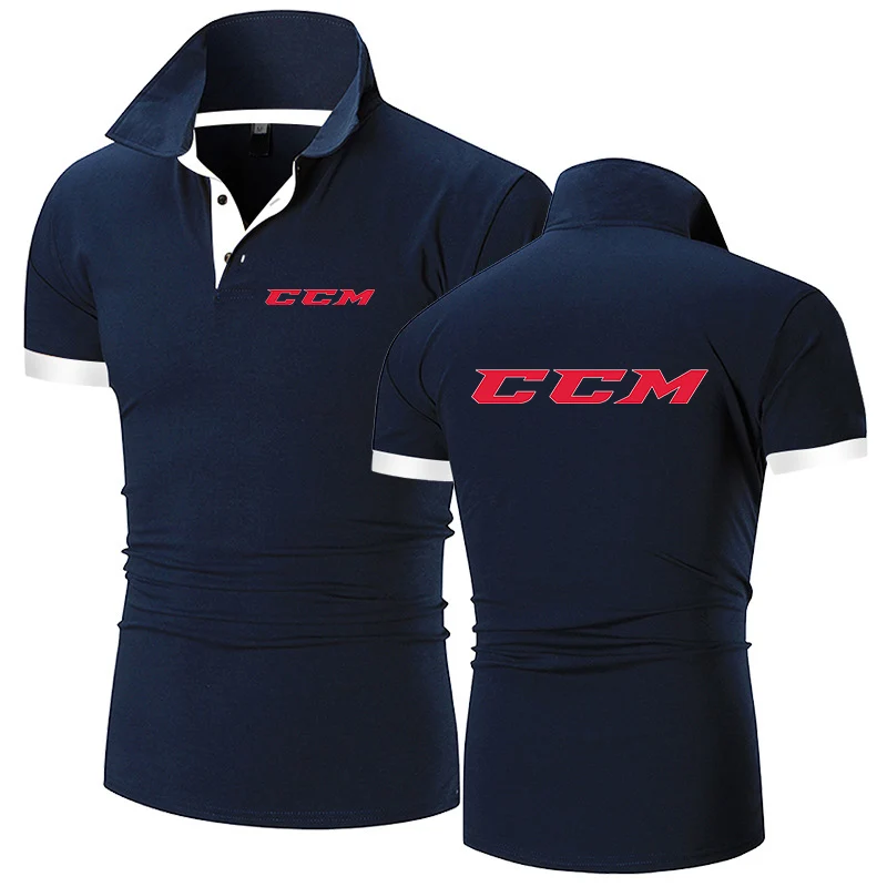 CCM 2023 Fashion Polo T Shirt for Men Silm Business Running Polos Collar Short-sleeved Breathable Button Blouse Summer Clothing