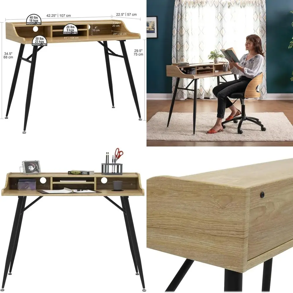 Modern Woodford 43 Secretary Desk with Built-in Hutch, Cable Management ...