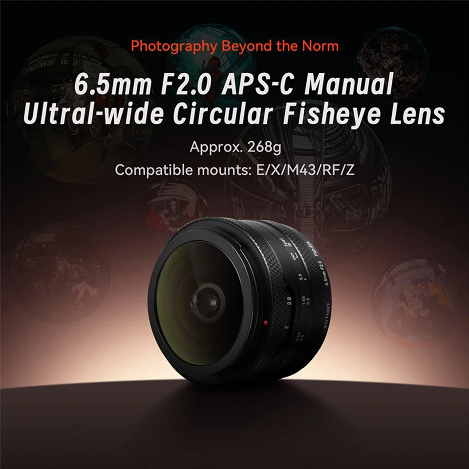 AstrHori 6.5mm F2.0 APS-C 매뉴얼 192 ° 초광각 원형 어안렌즈 (E X M43 RF Z 마운트) - 별빛 사진 촬영용
