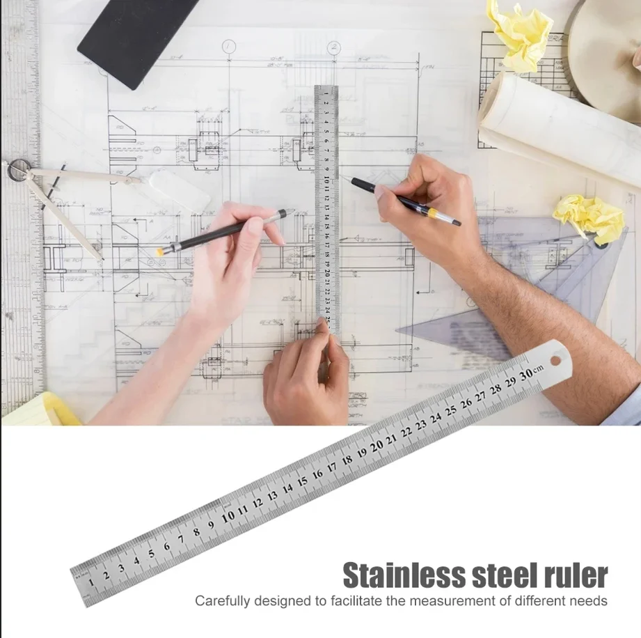 스테인레스 스틸 금속 직선 자 정밀 양면 정밀 측정 도구 스케일 미터법 자 15-50cm 스케일 테이블 클리어
