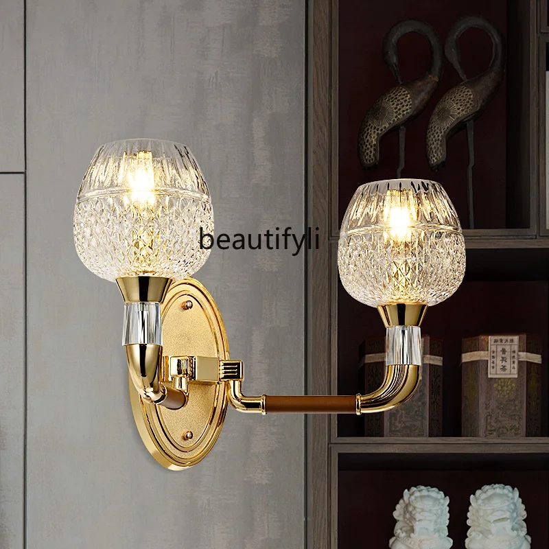 

yj Post-Modern Simple Splendid Crystal Wall Lamp Living Room Light Luxury New European and American Style Bedside Lamp