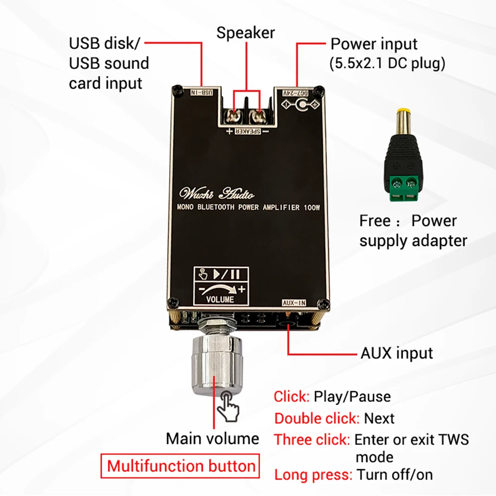 IC-741 100wジャンク品 ZK-1001B Mono 100W Bluetooth 5.1オーディオパワーアンプ