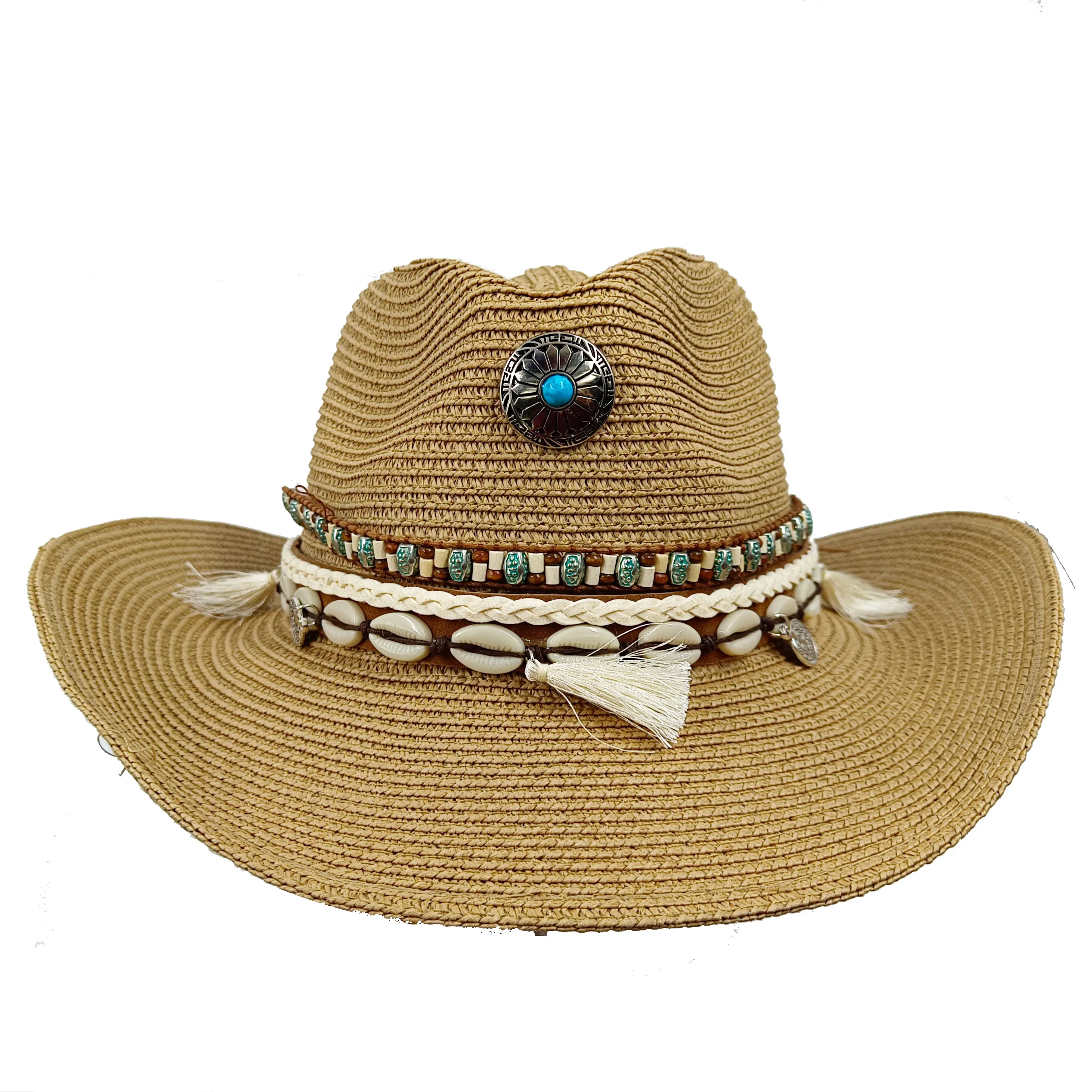  - 2023 New Painted Cowboy Straw Hat Cutout Style for Men and Women Summer Outdoor Travel Unisex Solid Western Cowboy Hat