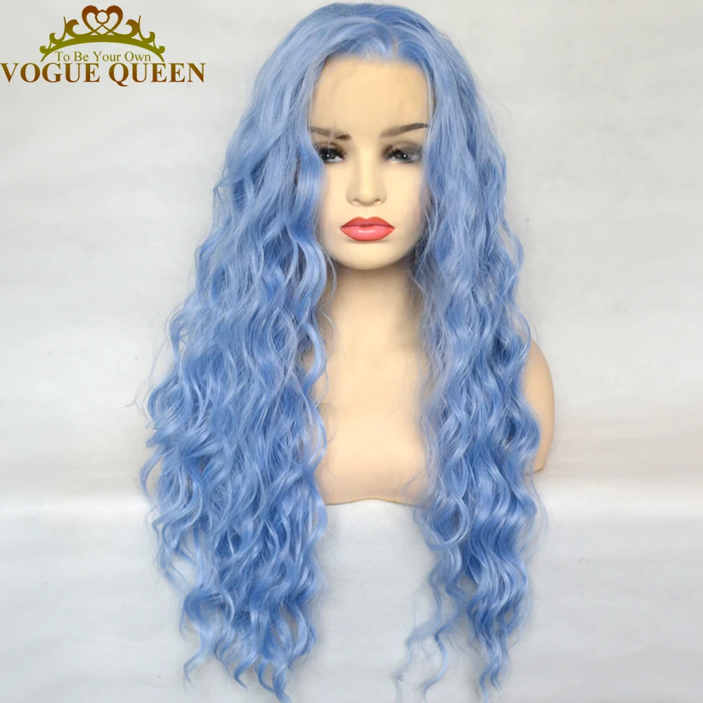 

Vogue Queen Icy Blue Synthetic Lace Front Curly Wig Heat Resistant Fiber Natural Hairline Cosplay For Women