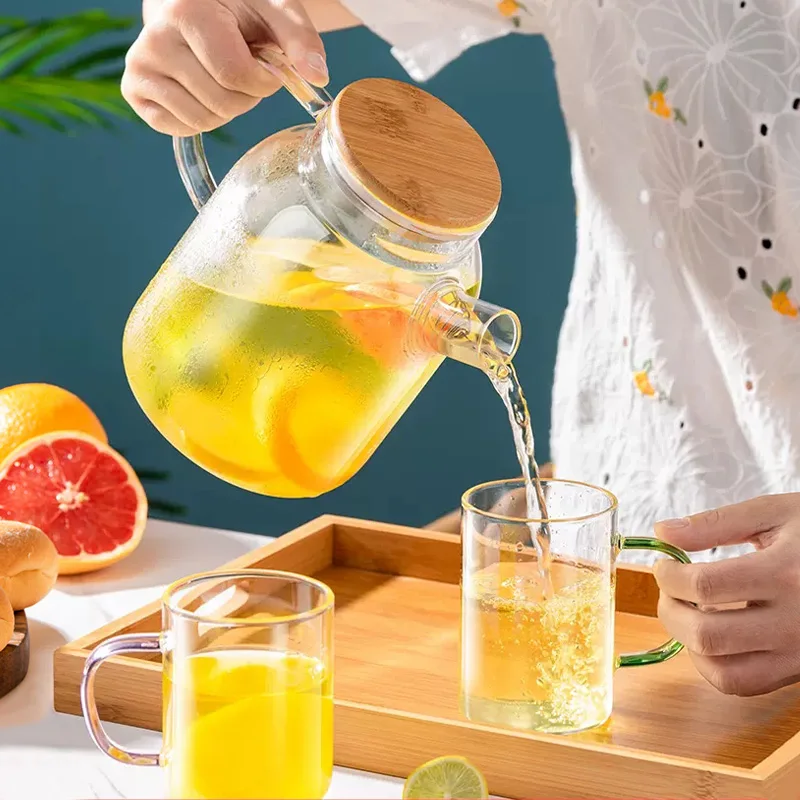 GIANXI Round Spout Glass Water Jug Large Capacity Transparent Heat-Resistant Kettle Lemon Tea Scented Tea Cold Water Bottle, water kettle