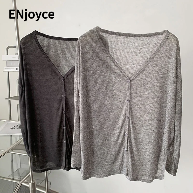 

Лето 2024, Женский ленивый и минималистичный кардиган в Корейском стиле, женская футболка с длинным рукавом, топ с защитой от солнца, уличная одежда