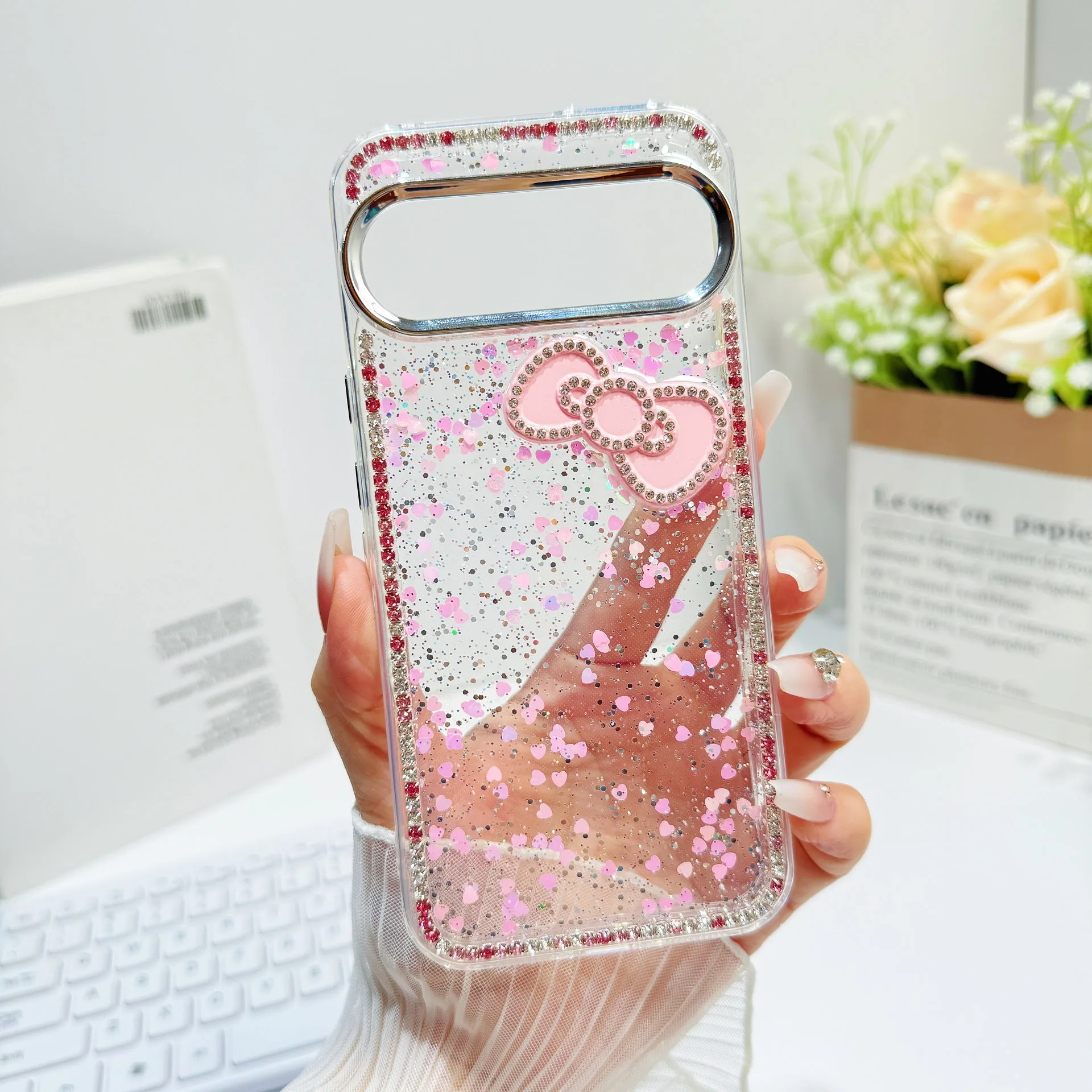 Luxury Glitter Rhinestone Bowknot Sequin Phone Case - Shockproof Bling Transparent Cover