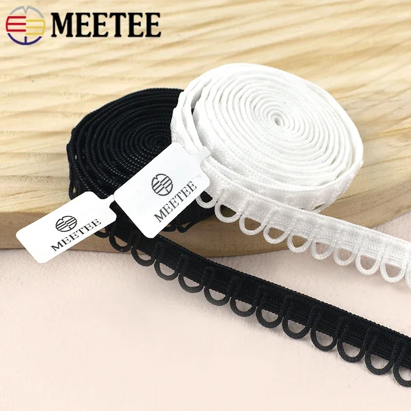 Meetee Nylon Elastic Band with Lace Trim Ribbon for Sewing and DIY Projects