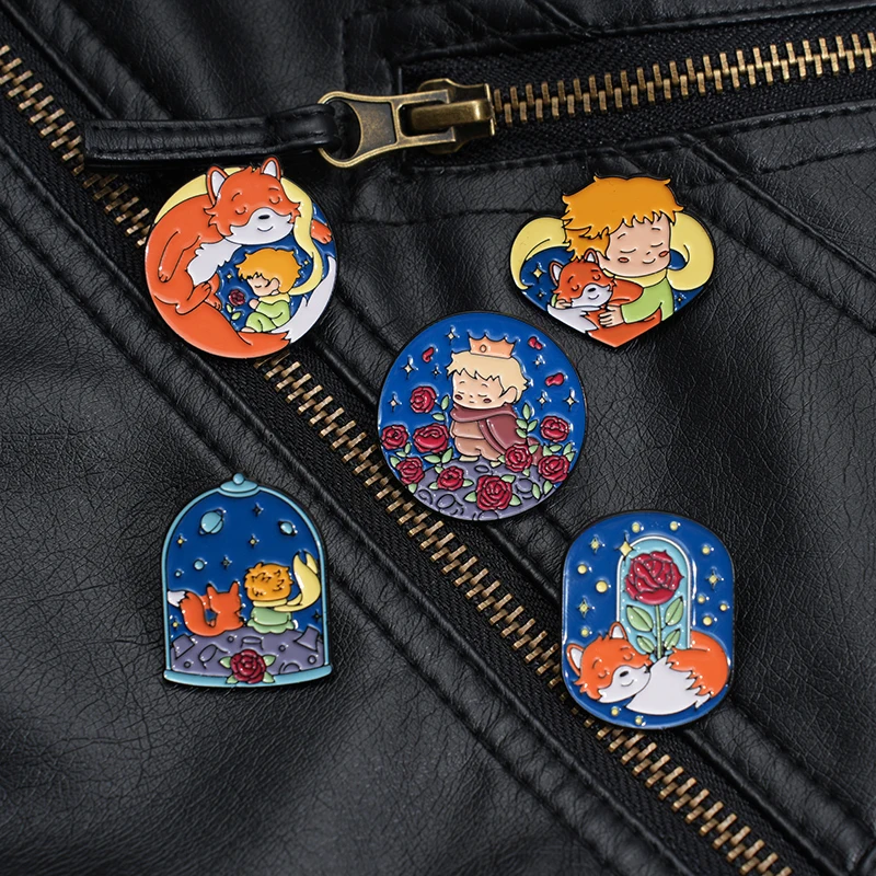 Cartoon Junge Fuchs Rose Emaille Pins Mond Stern Wal Papier Boot Brosche Revers Hut Tasche Abzeichen Schmuck Zubehör Geschenk für Kinder Freunde – Detail 8