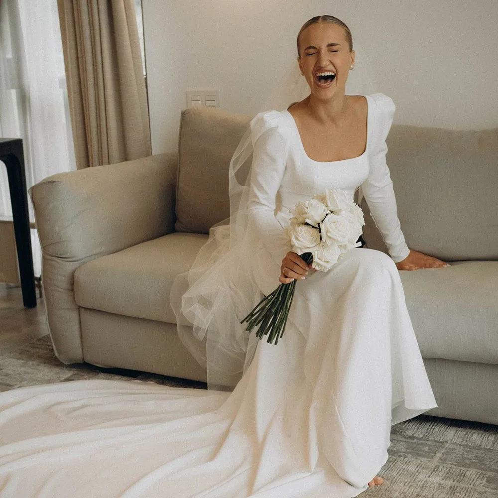 Chic Civil Mermaid Wedding Dresses Brides 2025 Customized Women Bridal Gown Square Collar Crepe Bridal Dress vestidos de novia 4