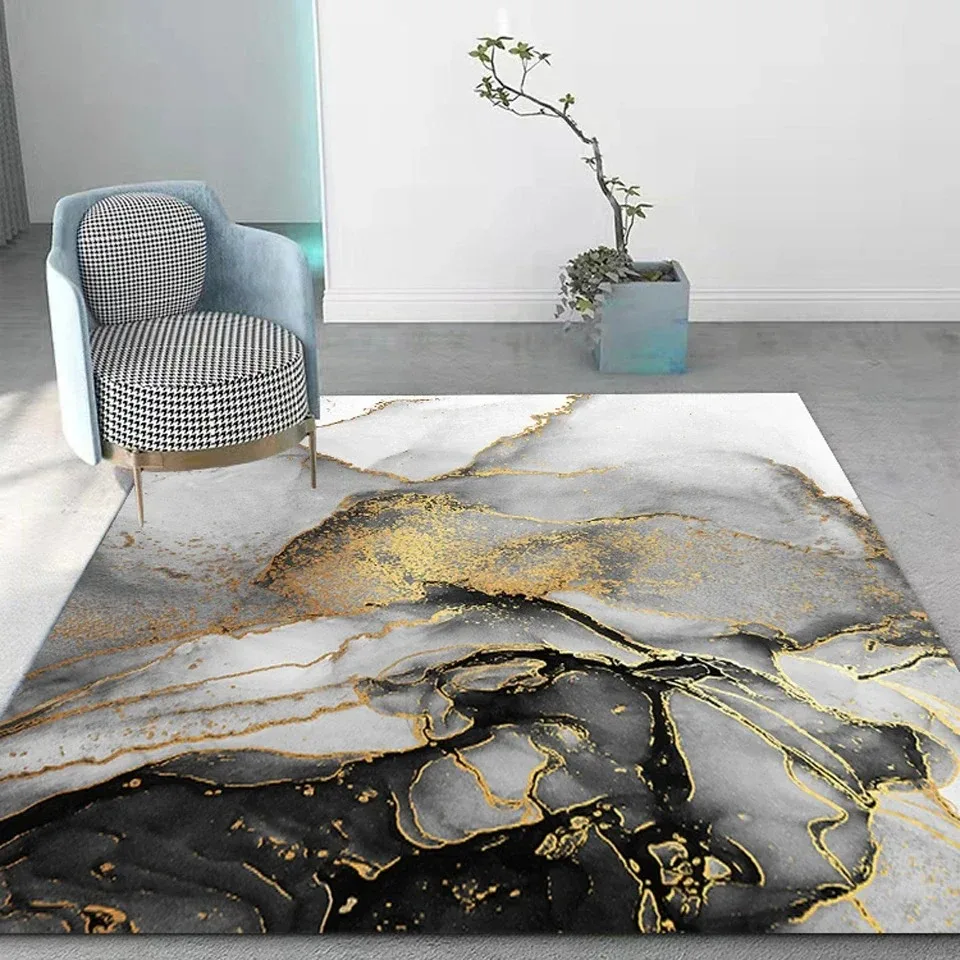 thumbnail image 1 of Alfombra antideslizante de mármol negro y dorado para sala de estar, decoración de lujo de estilo europeo, alfombra para pasillo, baño, puerta de entrada de casa, 1 of 5