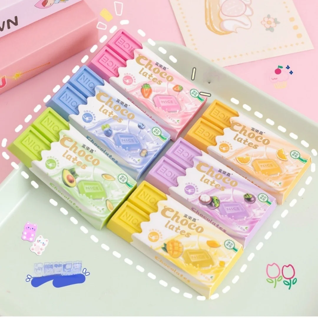 Gomma per Cancellare Creativa con Design a Righe e Motivi di Frutta, Colore Casuale, Cancellazione Pulita Senza Residui, Cancelleria Carina, Materiale Scolastico - immagine 2