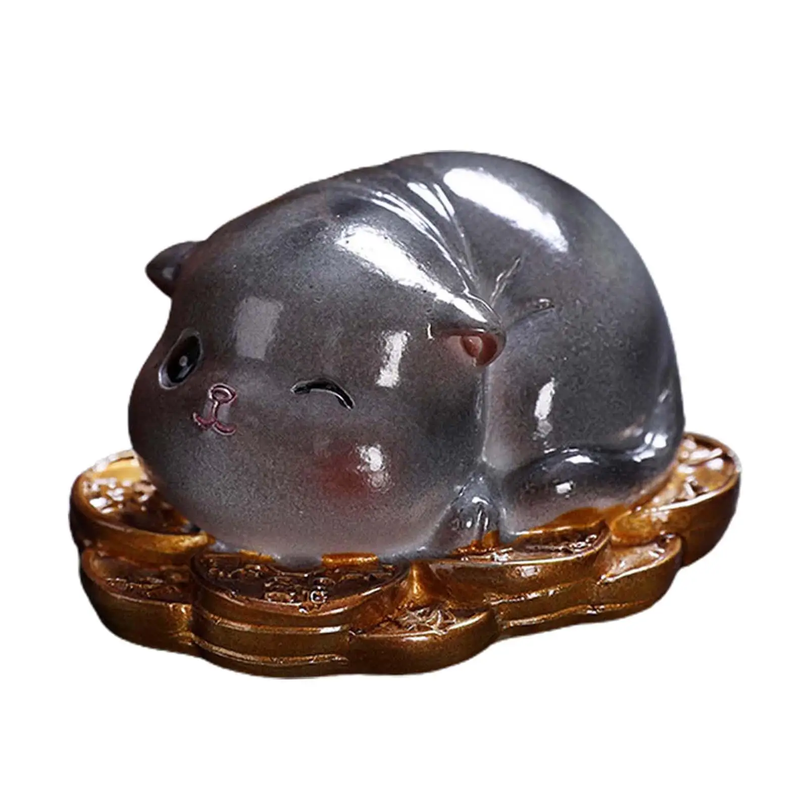 Tea Pet Cat Animal Sculpture Lovely Ornament Collection Resin Crafts Small