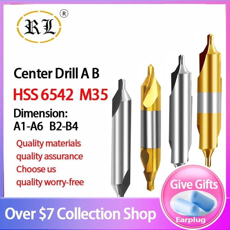 

RL HSS Center Drill A B Type 60-degree cobalt M35 stainless steel center drill with guard cone 1-6mm
