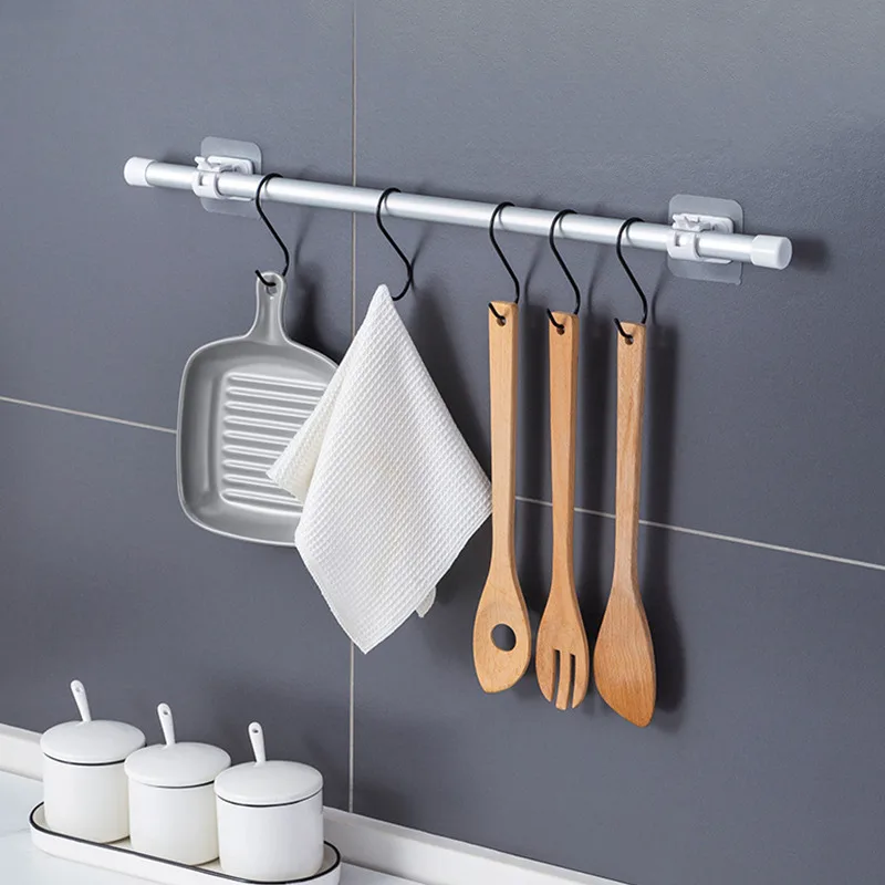 Rod Clip Self Adhesive Clamp Hook Holder Wall curtain pole bracket Hanging Pole Bottom Bracket Nail-Free Wall Hanging Clip