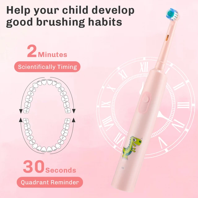 Kids Rechargeable Electric Toothbrush IPX7 Waterproof Colorful Cartoon 3 Modes Vibration Cleaning Replaceable With Brush Heads 5