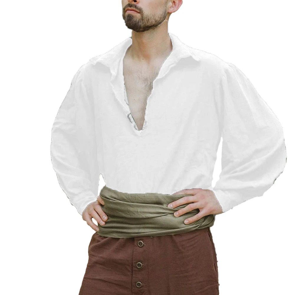 

Men's Medieval Shirt Renaissance Costume Vintage Pirate Captain Tops Uniform Comfortable Long Sleeve V Neck Shirt