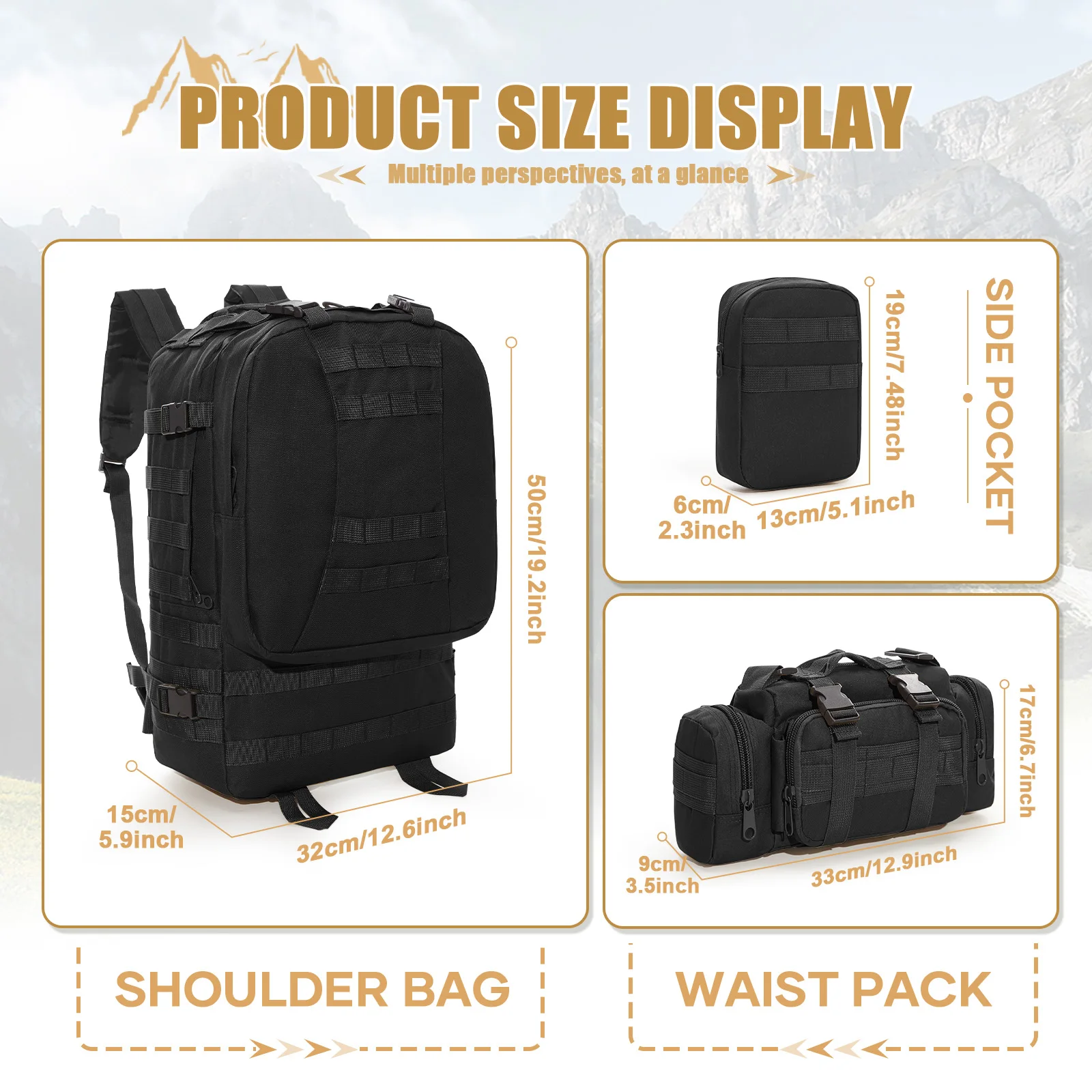 50L Tactical Backpacks Man Mountaineering backpack Survival Outdoor 3P Assault Pack EDC Molle Pack Hiking Removable Hunting Bag