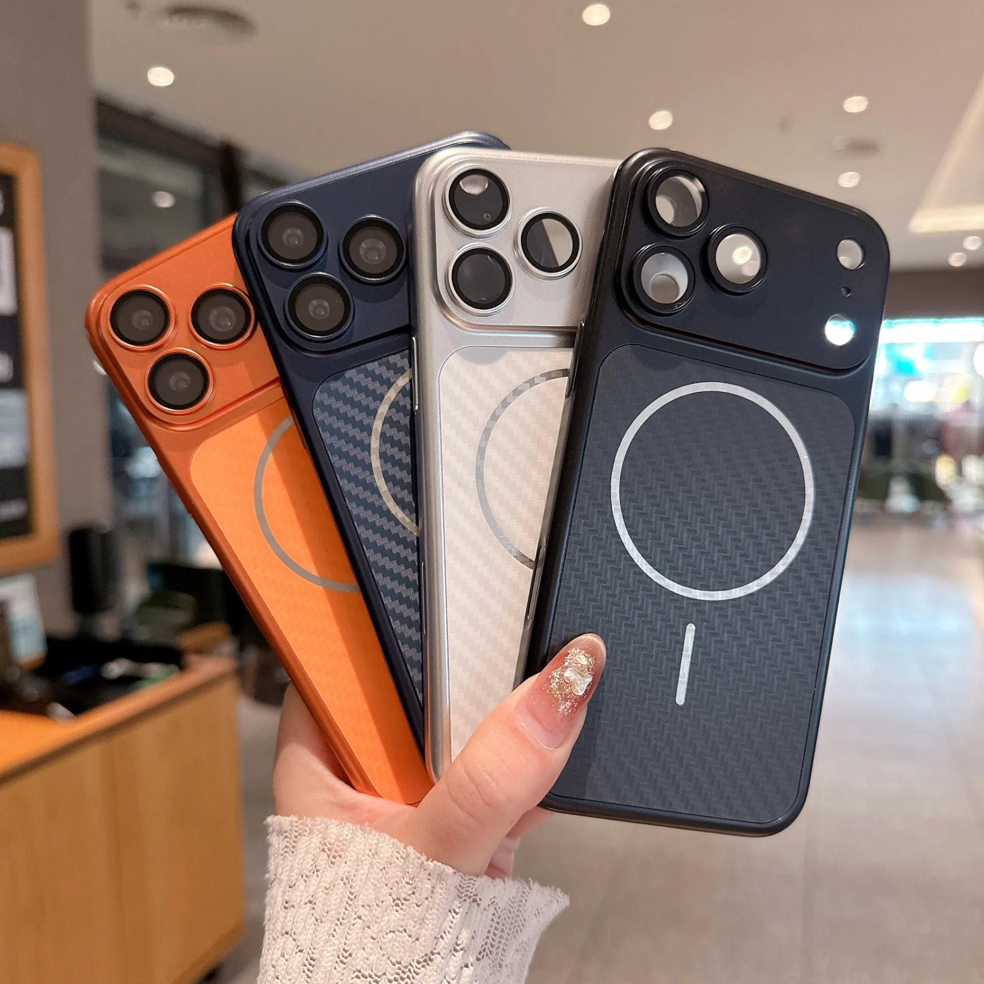 Sleek Carbon Texture Magnetic Phone Case with Large Lens Protection and MagSafe Compatibility