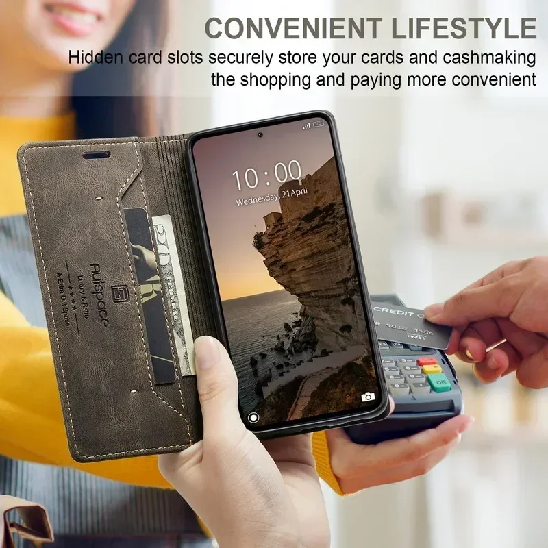 RFID Leather Flip Magnetic Wallet Case - Premium Protection with Elegant Design