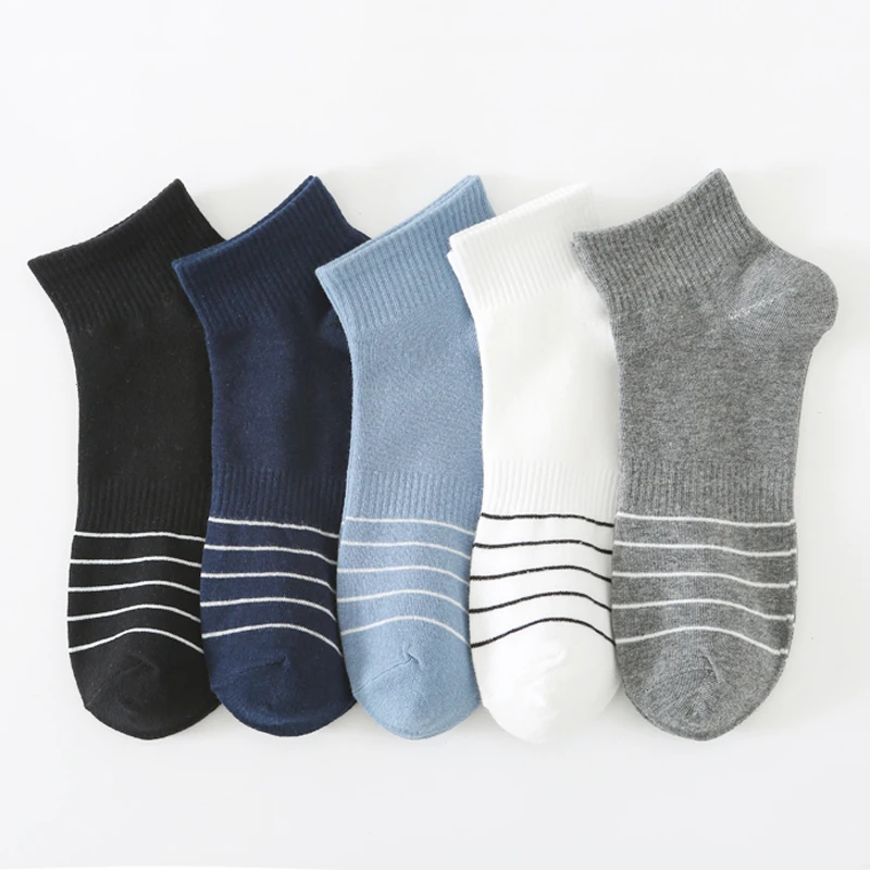 

5 Pairs Men's Sotton Ankle Socks Summer Thin Breathable Corset Stripe Socks Man Size 38-43