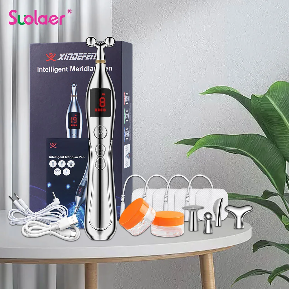 

5 Heads Laser Meridian Energy Massage Pen with Conductive Gel USB Rechargeable Acupuncture Massager for Body Neck Leg Therapy
