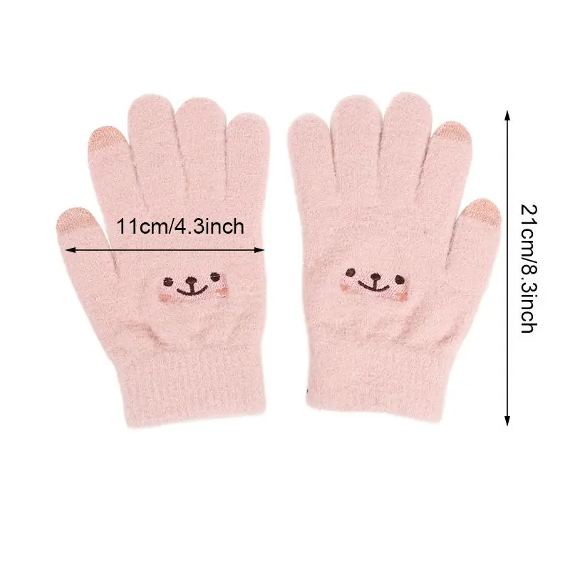 Adorable Gloves Portable Winter Gloves Cute Soft Fluffy Plush Winter Gloves Cartoon Bear Winter Warm Full Finger Gloves