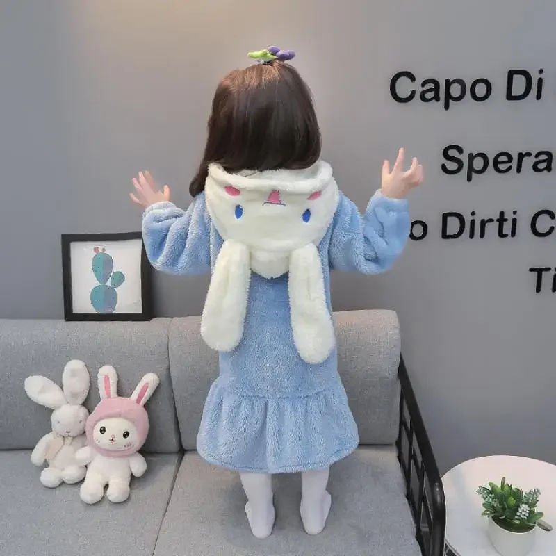 

Sanrio Cinnamoroll Doll Nightgown Girls Kawaii Anime Baby Pajamas Set Boys and Girls Clothing Flannel Cute Homewear Gift
