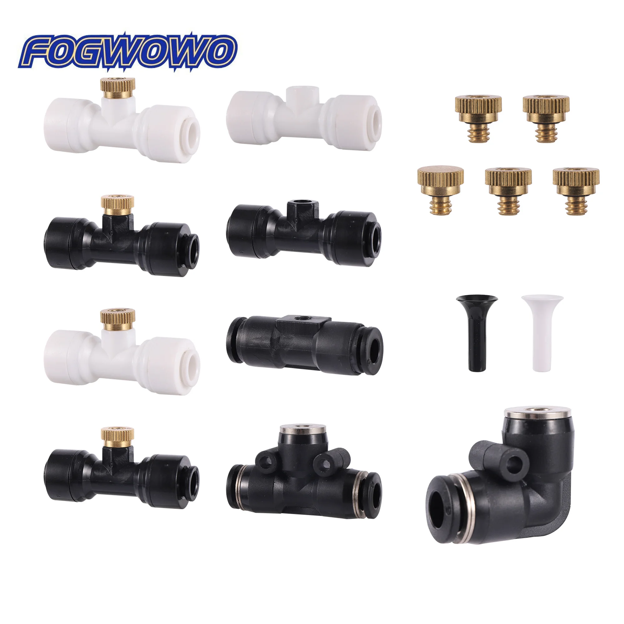 0.2/0.3/0.4/0.5mm Brass Atomizing Nozzle 1/4" Slide Lock T-Connector Low Pressure Sprayer for Humidification and Cooling